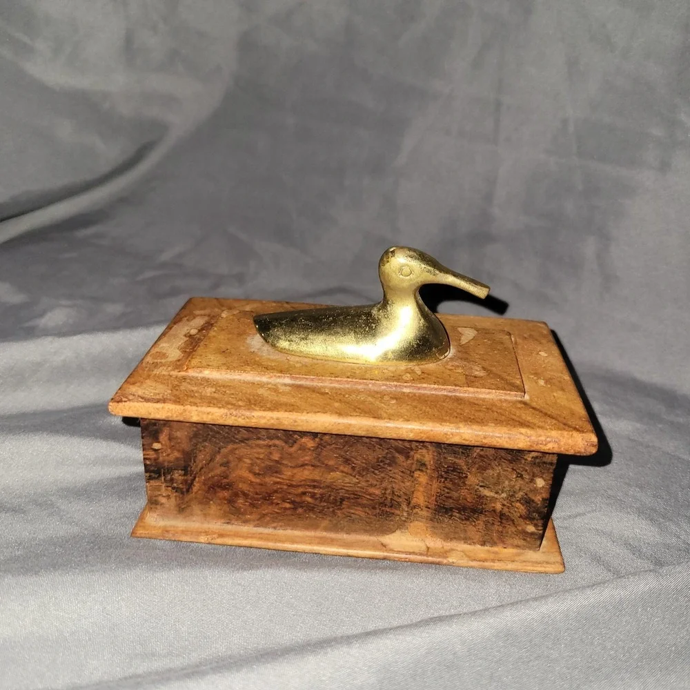 Vintage PENCO Brass Duck Wood Trinket Box Made in India Decorative Storage MCM